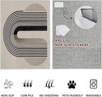 Modern Washable Rug for Living Room 7x9, Boho Abstract Striped Area Rugs, Soft Non Slip Low Pile Farmhouse Carpet for Bedroom Dining Room Kitchen, Stain Resistant, Pet Friendly, Beige Black