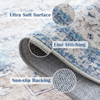 jinchan Kelda Area Rug 6x9 Washable Living Room Rug Vintage Soft Indoor Large Floor Cover Retro Distressed Mat Accent Lightweight Non-Slip Thin Carpet for Kitchen Bathroom Bedroom Blue