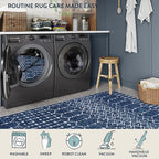 Lahome Moroccan Blue Rugs for Living Room Washable Rugs 8x10 Non-Slip Ultra-Thin Extra Large Area Rug Throw Stain Resistant Rug for Dining Room Table, Geometric Print Modren Rug for Bedroom Office