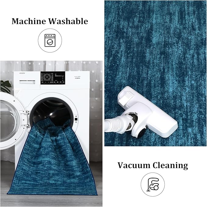 RUGSREAL 3x5 Bedroom Area Rug Solid Color Area Rugs Washable Dining Room Throw Carpet Modern Contemporary Area Rug Non-Slip Throw Indoor Carpet for Living Room Bedroom Kids Room, 3' x 5' Indigo