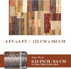 YIHOUSE Brown Area Rug 4x6, Farmhouse Rugs Washable,Vintage Burgundy Carpets for Bedroom,Burnt Orange Area Rug Non Slip,Geometric Boho Rug for Kitchen,Dining Room