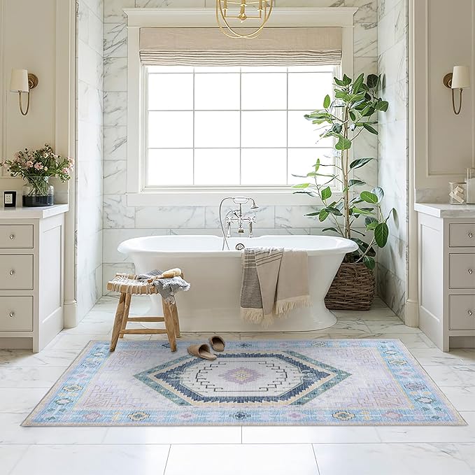 Fame Living Washable Area Rug. Modern Farmhouse. Vintage. Turkish. Bohemian. Distressed. Oriental. Traditional. Rugs for Living Room. Dining. Bedroom. Office. Entryway. Foyer. (856PBl, 9'5" x 14')