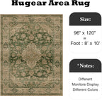 HUGEAR Retro Green Area Rug 8x10 Machine Washable Living Room Rugs Distressed Vintage Floral Low Pile Carpet Bedroom Office Dining Room Laundry Room Non Slip Soft Lightweight