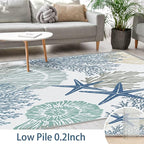Tritard Coastal Area Rugs Nautical Beach Themed Non-Slip Machine Washable Rugs Modern Floor Carpet for Living Room Bedroom, 8x10, Blue