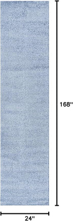Eyely UES100F-214 Supersoft Haze Solid Low-Pile Indoor Runner Rug, Coastal, Bohemian, Minimalist, Classic, Casual for Bedroom,Kitchen,Living Room,Non Shedding,Easy-Washing, Blue, 2 X 14