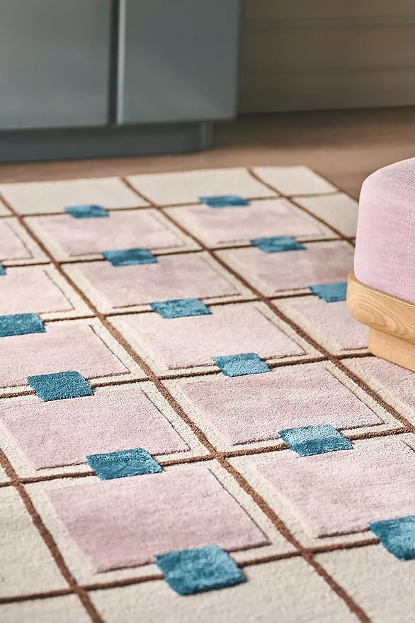 Greer Wool Area Rug - Chic Hand-Tufted Mauve, Blue, and Beige Design for Stylish Home Decor (8x11 Ft)