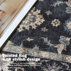 Area Rugs 9x12 Living Room - Large Washable Charcoal Black Boho Rugs for Bedroom Soft Vintage Rug Ultra-Thin Traditional Floral Carpet Moody Farmhouse Rug for Dining Room Guest Room Home Decor