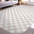 Beverly Rug Modern Geometric Area Rug 6x9 Low-High Pile Durable Soft Abstract Checkered Indoor Rugs for Living Dining Room Office Stain Resistant Non Shedding Casual Indoor Carpet Beige White 6 x 9
