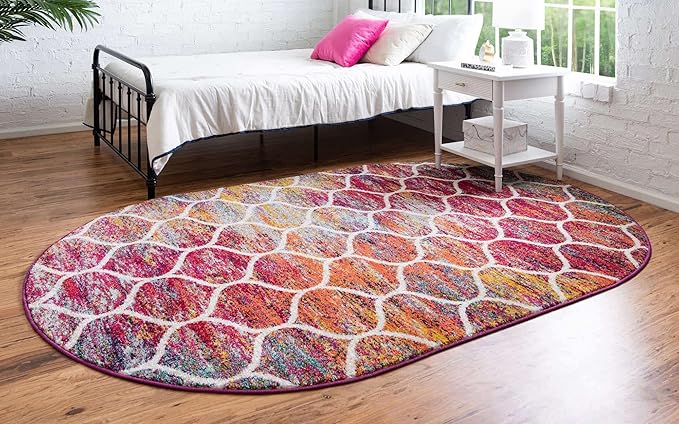 Rugs.com Lattice Frieze Collection Rug – 6' x 9' Oval Multi Medium Rug Perfect for Living Rooms, Large Dining Rooms, Open Floorplans