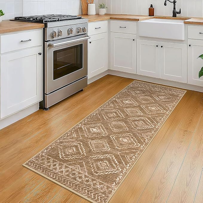 KILOCOCO Boho Kitchen Runner Rug 2x5 Washable Runner Rug, Soft Runners for Hallways Non Slip Printed Distressed Laundry Room Rugs, Low-Pile Rugs for Entryway/Bedroom/Living Room, Yellow Brown Orange