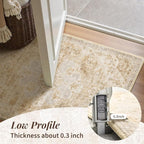 tchdio 3x5 Bedroom Area Rug, Non Slip Washable Entryway Rug Indoor, Soft Low Pile Vintage Door Mat, Stain Resistant Rug for Entrance, Bedside, Dining Room (Beige, 3'x5')