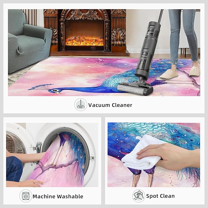 Peacock Rugs for Living Room - 5x6 Rug, Fantasy Peacock Area Rugs for Bedroom, Peafowl Rug, Girls Room Washable Carpet, Aesthetics Carpet - Peafowl Home Decor & Gifts