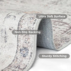 jinchan Kalen Area Rug 3x5 Washable Entryway Rug Vintage Door Mat Indoor Entrance Thin Retro Distressed Gray Floral Doormat Country Boho Lightweight Non Slip Carpet for Bathroom Kitchen Bedroom Grey