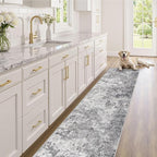 2X10 Washable Runner Rug for Hallway: Soft Neutral Modern Abstract Area Rug - Non-Slip Low Pile Long Throw Indoor Carpet for Kitchen Entryway Kitchen Bedroom Laundry - Grey