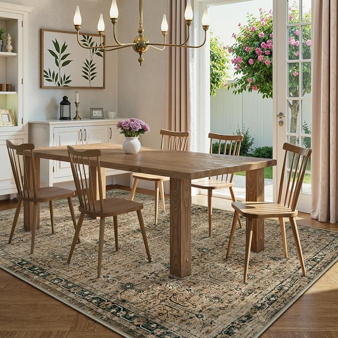 Moynesa Vintage Brown Washable 5x7 Area Rugs for Living Room, Boho Area Rug for Bedroom Dining Room Kitchen, Low Pile Soft Non-Slip Retro Carpets for Office Indoor Nursery