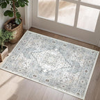 Washable 2×3 Area Rug for Living Room, Vintage Floral Rug Soft Non Slip Stain Resistant Boho Carpet for Bedroom Dinning Room Kitchen Home Office Blue-Multi