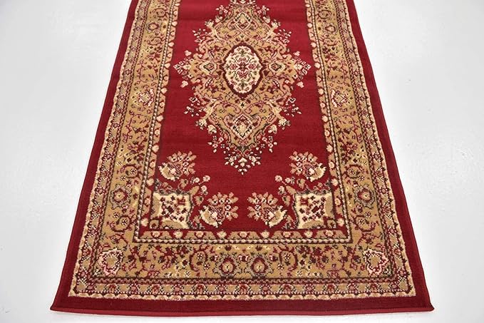 Unique Loom Reza Collection Traditional Persian Style Area Rug, 2 ft 7 in x 10 ft, Burgundy/Ivory