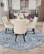 vivorug Round Rug 5ft Vintage-Inspired Round Area Rug Non-Slip Indoor Carpet for Living Room Bedroom Entryway, Stain Resistant Home Decor Circle Rug, Blue Medallion