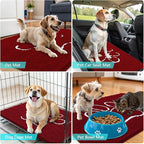 OLANLY Dog Door Mat for Muddy Paws 30x20, Paw Print Design, Absorbs Moisture and Dirt, Absorbent Non-Slip Washable Doormat, Quick Dry Chenille Mud Mat for Dogs, Entry Indoor Entryway Carpet, Red