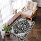 2x3 Black Grey Small Area Rug for Entryway, Soft Washable Rugs with Non-Slip Backing for Bedroom Kitchen, Vintage Throw Carpet Laundry Entry Front Door Decor