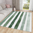 Striped Rugs for Bedroom - 4x5ft - Green and White Stripe Minimalist Watercolor Rugs for Living Room Non Slip Low Pile Machine Washable Area Rug, Striped Carpets Home Decor & Gifts