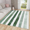 6x8 Rug Non Silp - Striped Rugs for Living Room, Green and White Stripe Minimalist Watercolor Low Pile Machine Washable Area Rugs for Bedroom, Striped Carpet House Decor & Gifts