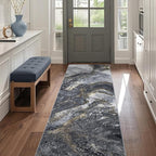 Abstract 2x10 Runner Rug: Modern Washable Rug for Entryway Hallway Bedside Kitchen Indoor - Non Slip Thin Low Pile - Black Gold
