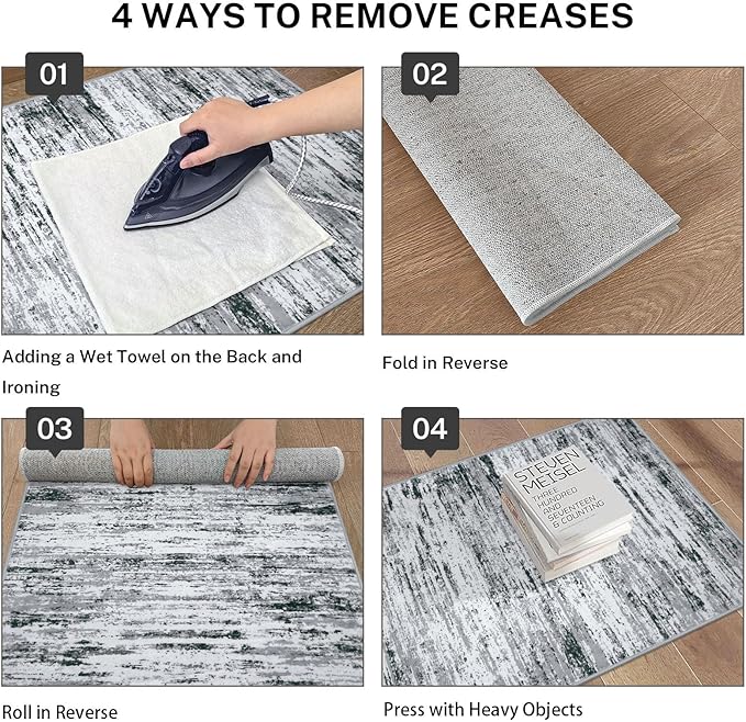 Modern Abstract Runner Rug 2.6x10, Black Grey White Washable Long Kitchen Runner Non-Slip Soft Hallway Rug Runner Thin Print Faux Wool Carpet for Entryway Bedroom Laundry Room Indoor Home Decor