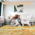 Washable Area Rugs for Living Room 8x10 - Large Neutral Modern Abstract Rug, Soft Low Pile Carpet with Non Slip Backing for Under Dining Room Table, Bedroom, Home, Office, Dorm - Yellow Brick