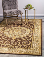 Unique Loom Versailles Collection Traditional Classic Medallion Floral Motif Area Rug (5' 0 x 8' 0 Rectangular, Brown/ Ivory)