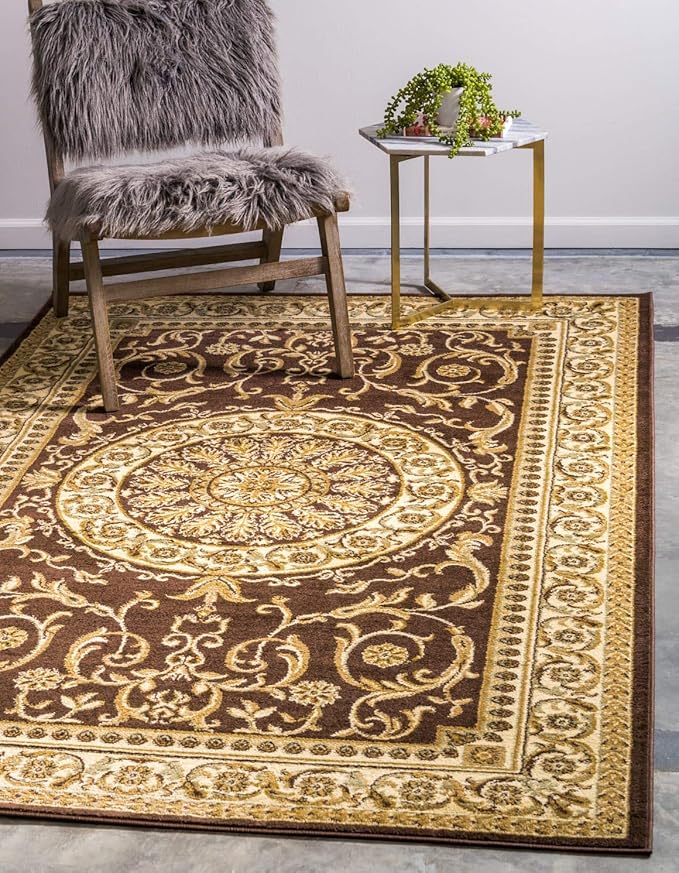Unique Loom Versailles Collection Traditional Classic Medallion Floral Motif Area Rug (8' 0 x 11' 0 Rectangular, Brown/ Ivory)