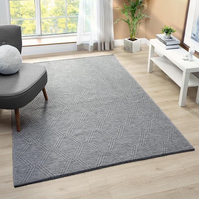 LUXE WEAVERS Modern Farmhouse Gray 8x10 Washable Area Rug, Anti-Slip Diamond Pattern Carpet