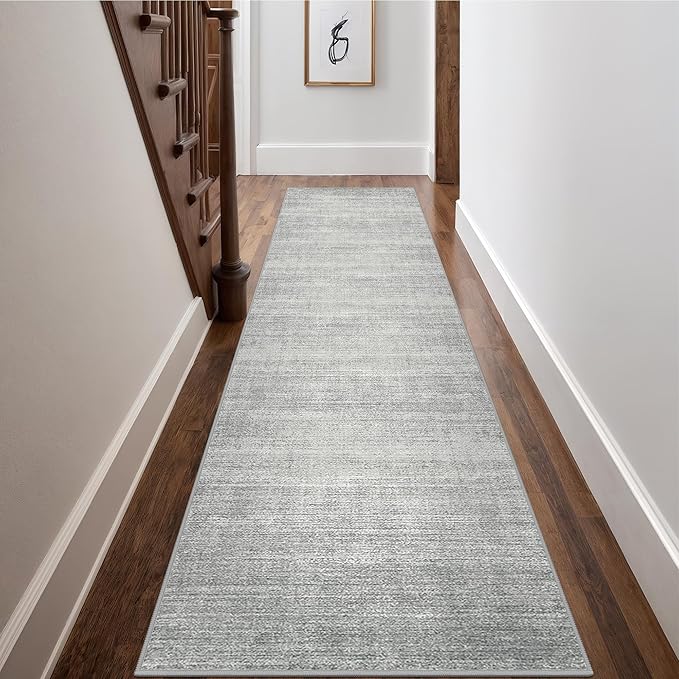 Art&Tuft Non-Slip Runner Rug - 2.5x10 Runner Rug Washable Low-Pile Rugs Runners, Soft Distressed Carpet Runner for Bedroom Bathroom Kitchen Laundry Living Room, Grey