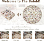Washable Round Area Rug 8ft - Cream Colorful Traditional Floral Living Room Circle Rug 8x8 Non-Slip Vintage Bohemian Dining Room Carpet Soft Vintage Boho Round Rugs for Bedroom Office Entryway