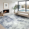 Washable Area Rugs for Living Room 9x12 - Large Neutral Modern Abstract Rug, Soft Low Pile Carpet with Non Slip Backing for Under Dining Room Table, Bedroom, Home, Office, Dorm - Indigo Gray