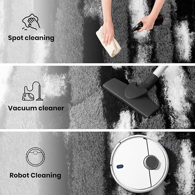 Zentavio Area Rugs for Living Room Rugs for Bedroom 4x6 Carpet Fluffy Fuzzy Soft Shag Aesthetic Plush High Pile Throw Rug for Nursery Kids Room Dorm Vertical Stripes Black White