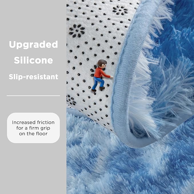 Andency 6x9 Area Rugs, Large Shag Fluffy Soft Shaggy Rugs for Living Room Bedroom, Non-Slip Tie-Dyed Blue Thick Plush Carpet for Kids Girls and Boys, Dorm Nursery Home Decor Aesthetic