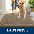 OLANLY Dog Door Mat for Muddy Paws 40x24, Absorbs Moisture and Dirt, Absorbent Non-Slip Washable Doormat, Quick Dry Chenille Mud Mat for Dogs, Entry Indoor Entryway Carpet for Inside Floor, Tan