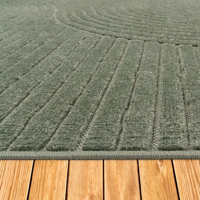 Paco Home Modern Area Rug with Raised Curved Line Pattern – Minimalist Design in Green, Size: 2'8" x 4'11"