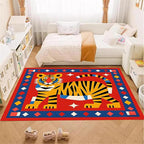 Jungle Animal Area Rug,4x5ft,Unique Design Tiger Print Rug With Geometric Pattern，Bohemian Style Animal Tiger Print Pattern Colorful Rug,Washable Non-Slip Rug for Living Room Classroom Nursery Decor