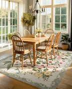Floral Bedroom Rug - 4x6 Washable Area Rugs Non-Slip Soft Low-Pile Stain Resistant Carpet Flower Print Vintage Indoor Rug forLiving Room Dining Room Office Nursery Room, Grey