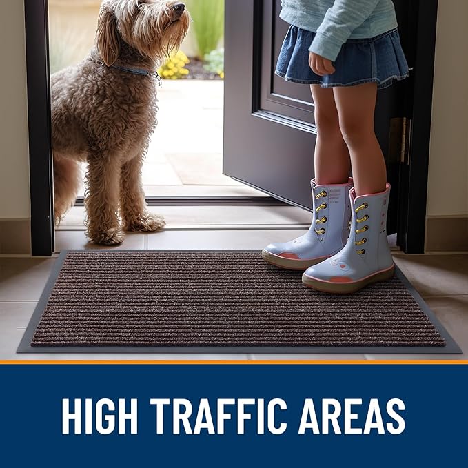OLANLY Front Door Mat Indoor Outdoor Entrance, Waterproof Heavy Duty Doormat, Fade Resistant, Low Profile, Easy Clean Patio Porch Welcome Floor Mats for Entry, 47x23, Tan
