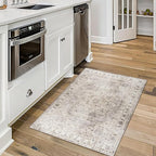 ReaLife Rugs Machine Washable Area Rug - Living Room Bedroom Bathroom Kitchen Entryway Office - Padded Crease Free Stain Resistant Premium - Boho Farmhouse Vintage- Joy- Beige Ivory - 2'x 3'