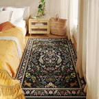 Area Rug 4x6 Rug Washable Rugs Floral Non Slip Low Pile Small Carpet for Bedroom, Bedside, Kids Room, Office, Dining Room (Vibrant Black)