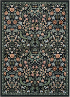 Lahome Floral 5x7 Rug for Living Room, Soft Washable Area Rugs for Bedroom, Botanical Thin Stain-Resistant Black Boho Carpet for Dining Room, Guestroom, Nursery Indoor