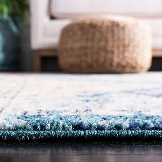 SAFAVIEH Madison Collection Accent Rug - 2'6" x 4', Dark Blue & Yellow, Boho Distressed Design, Non-Shedding & Easy Care, Ideal for High Traffic Areas in Entryway, Living Room, Bedroom (MAD418N)