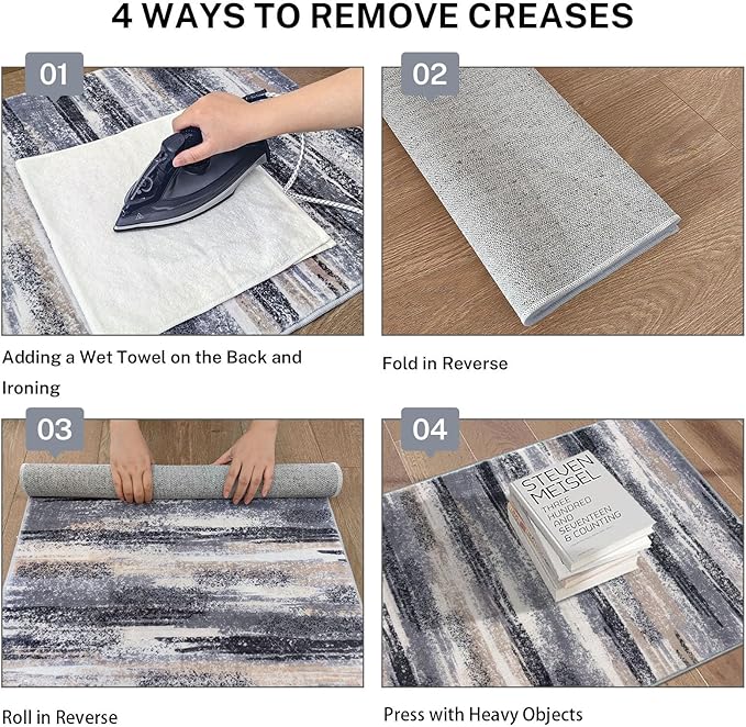 Modern Abstract 5x7 Machine Washable Area Rug Non-Slip Soft Bedroom Living Romm Rug Grey Black Multi Ultra Thin Print Faux Wool Floor Carpet Throw Rugs for Nursery Playroom Dining Room Indoor