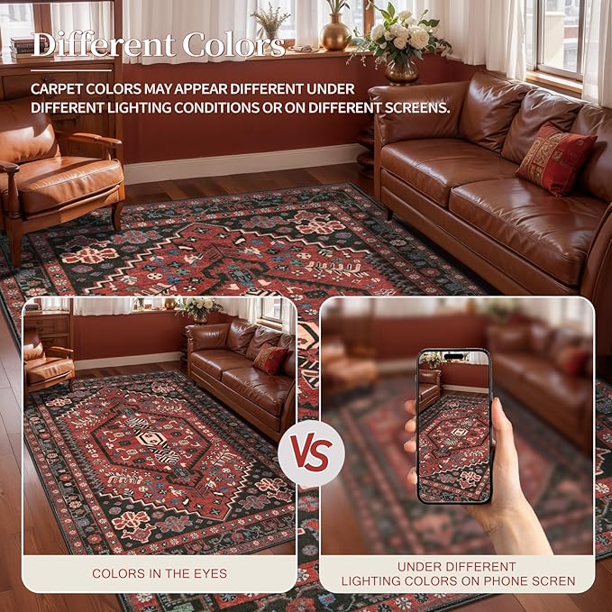 Ciicool Washable 5x7ft Rugs for Living Room Non-Slip Indoor Area Rug Large Low-Pile Mat Floor Carpet Vintage Rug for Bedroom Dinning Foyer Decor