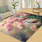 Peacock Magnolia Rug Small - 4x6 Rug, Pink Magnolia Washable Rugs for Living Room, Classic Carpet, Peafowl Non-Slip Area Rugs for Bedroom, Aesthetics Carpet - Peafowl Home Decor & Gifts