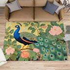 Peacock Peony Rugs for Bedroom - 6x9 Rug, Peacock Decor Area Rugs for Living Room, Peony Flower Carpet, Floral Animal Washable Area Mat, Aesthetics Carpet - Peafowl Home Decor & Gifts
